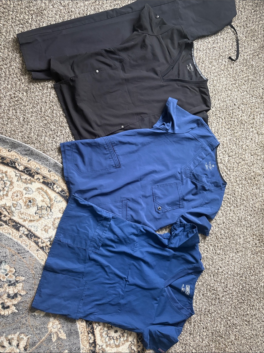 Set of Three S/M Medical Scrub Tops - Black and Blue